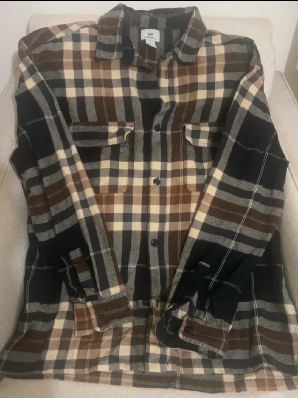 H&M Brown Black Cream Plaid Long Sleeve Shirt